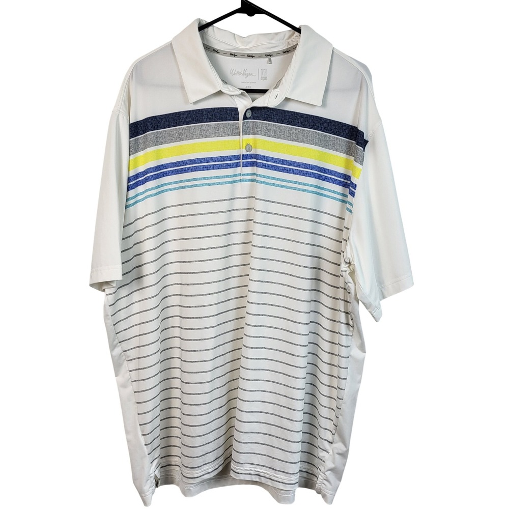 Walter Hagen 11 Majors Golf Polo Shirt Mens XXL White Striped Performance Polo